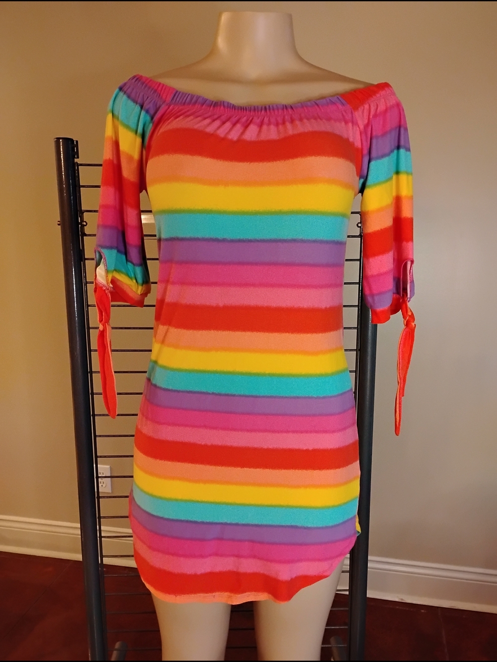 Derek Heart Rainbow Tie-Dye Stripe Knit Top